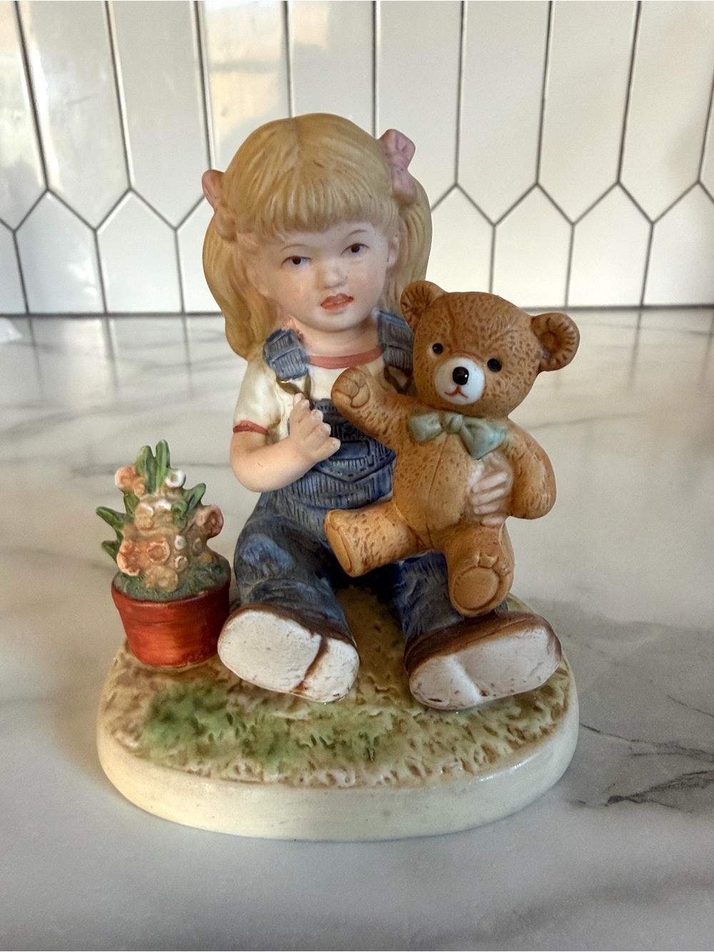 Vintage 1985 Homco Denim Days #1504 Girl with Teddy Bear